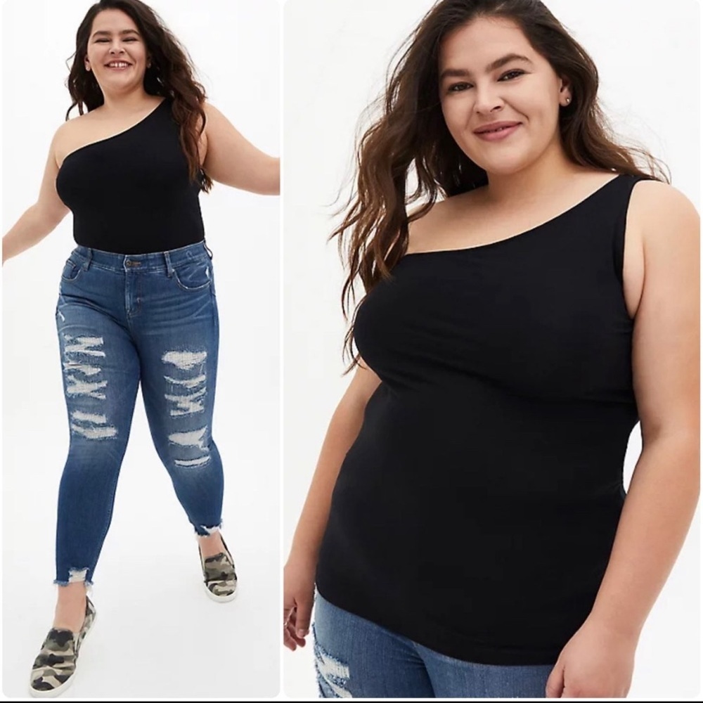 Torrid One Shoulder Tank Top Black Fitted Sexy Plus Size 5 5X 28 NEW NWT